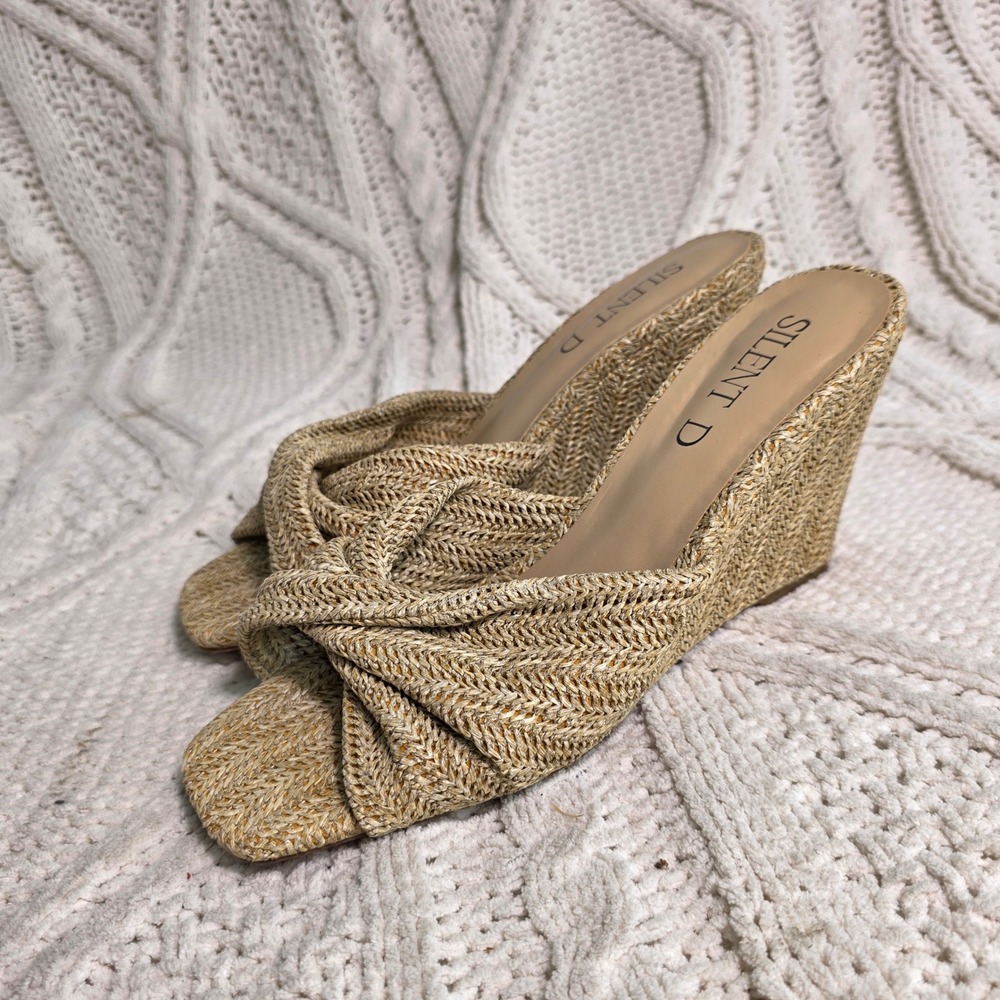 Anthropologie Silent D Katia Raffia Wedge Sandals Womens EU 37 6 6.5 Excellent